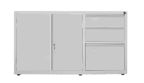 Balcão Baixo De Aço Com 02 Portas E 03 Gavetas